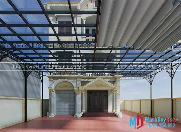 Thi công mái kính sắt nghệ thuật hiện đại