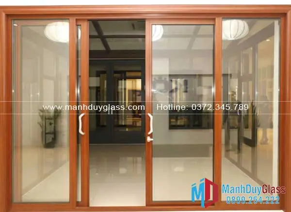 Cửa nhôm kéo ngang vân gỗ 