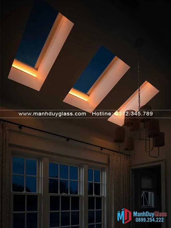 mái kính nhìn ra khung trời buổi đêm