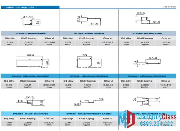 Bản vẽ chi tiết nhôm Xingfa hệ 55