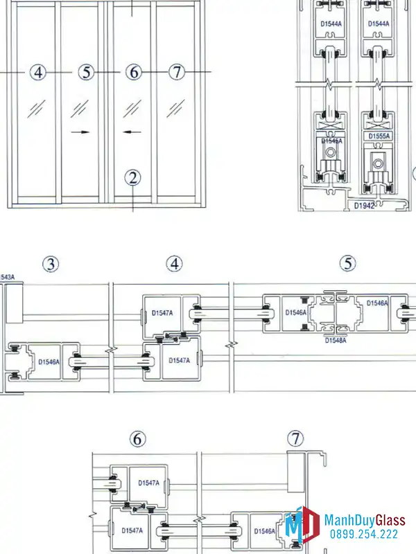 Bản vẽ mặt cắt cửa đi lùa
