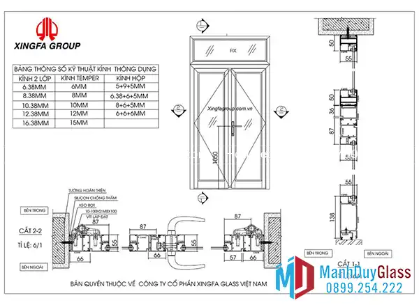 Bản vẽ mặt cắt cửa sổ mở quay