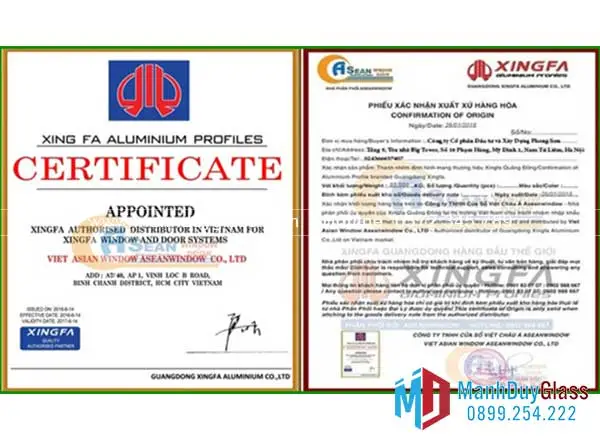 Giấy tờ chứng minh nguồn gốc phụ kiện cửa nhôm Xingfa