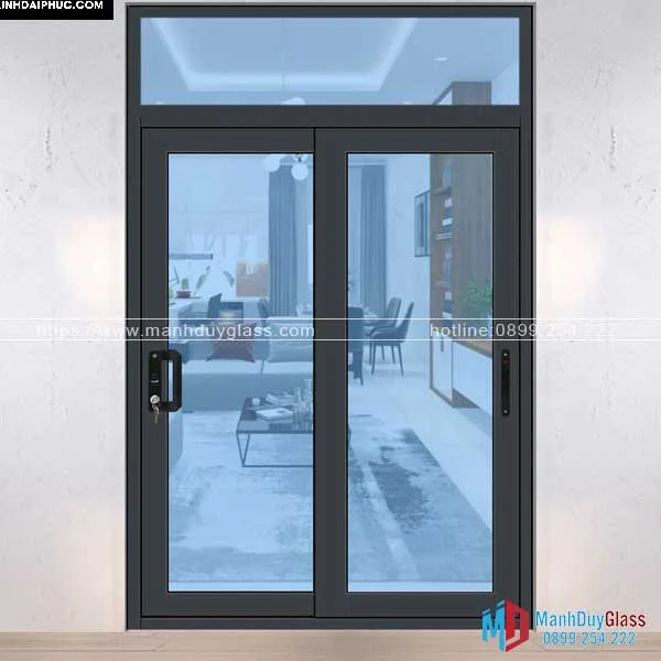 Cửa đi lùa 2 cánh hệ 55 nhôm Xingfa nhìn từ ngoài vào