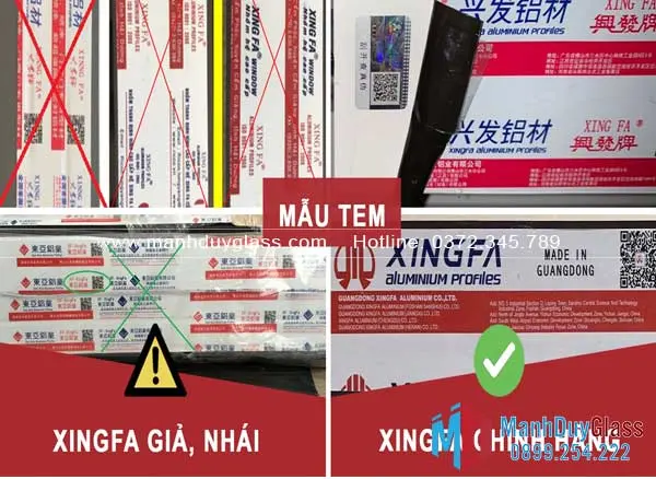 Kiểm tra tem đỏ Quảng Đông trên cửa nhôm Xingfa