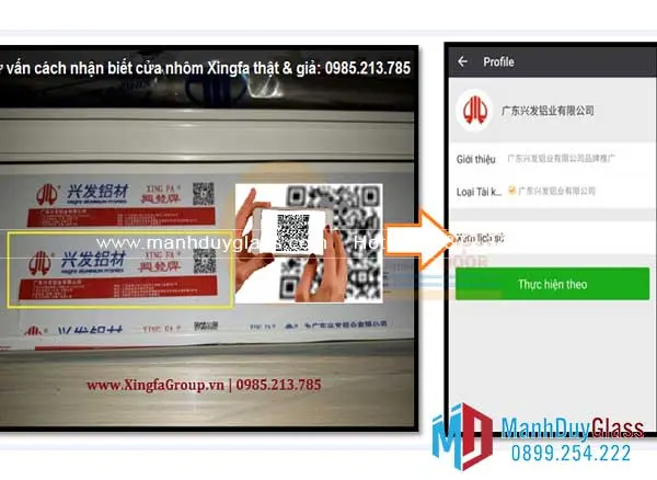 Quét mã QR cửa nhôm Xingfa