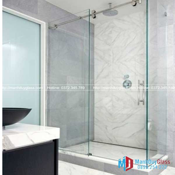 Vách kính nhà tắm cửa lùa 2 tấm