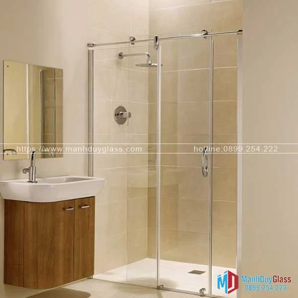 Vách kính nhà tắm cửa lùa đơn