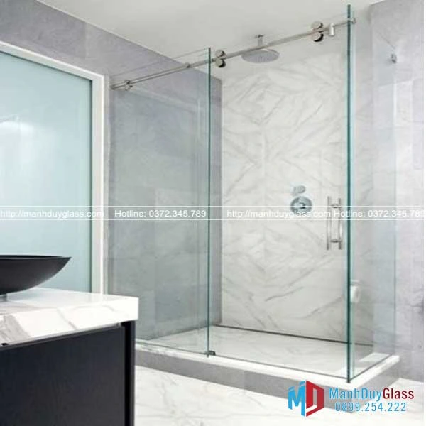 Vách kính nhà tắm cửa lùa thi công