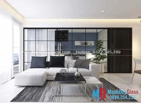 Vách kính phòng khách hiện đại