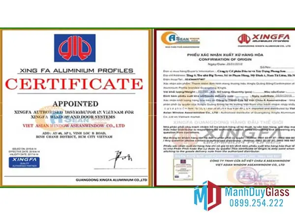 Yêu cầu giấy tờ chứng minh nguồn gốc cửa nhôm Xingfa