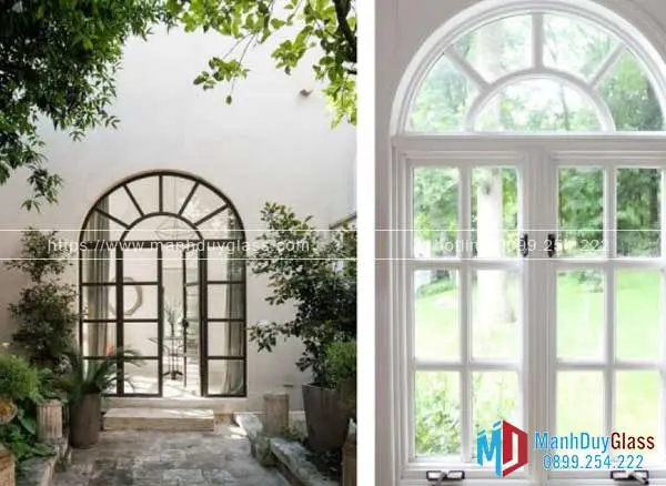 Cửa nhôm Xingfa uốn vòm sang trọng tại biệt thự.
