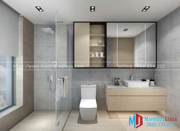 Vách kính nhà tắm không cửa hiện đại