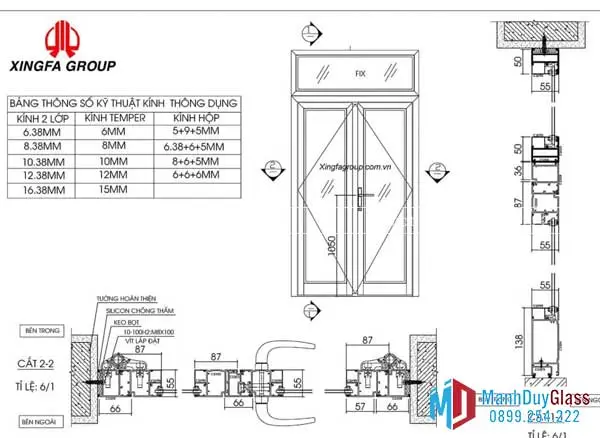 Bản vẽ kỹ thuật cửa nhôm kính