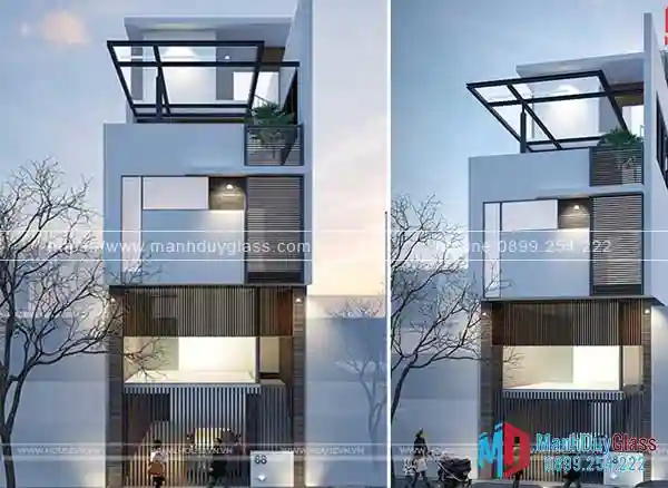 Mặt tiền nhà phố hiện đại với kính