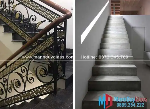 Cầu thang sắt mỹ thuật và cầu thang bê tông